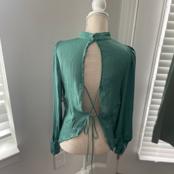 Free People Elegant Teal Green Open Back Women's Top - Picture 5 of 9
